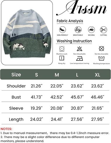 Arssm Men’s Cow Sweater Knit Oversized Casual Knit Pullover Jumper Sweater in Kuwait