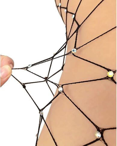 LUCKELF Women's Thigh High Stockings Rhinestone Fishnet Elastic Stockings Big Fish Net Tights Pantyhose in Kuwait