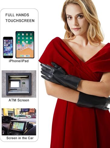 VIKIDEER Long Genuine Leather Gloves for Women Full Touchscreen Winter Warm Lined Elegant Type in Kuwait