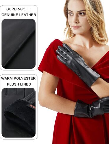 VIKIDEER Long Genuine Leather Gloves for Women Full Touchscreen Winter Warm Lined Elegant Type in Kuwait