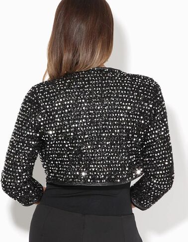 KRISP Womens 3/4 Long Sleeve Cropped Sequin Jacket Evening Bolero Sparkly Short Blazer Shrug Shiny Party Glitter Clothing in Saudi Arabia
