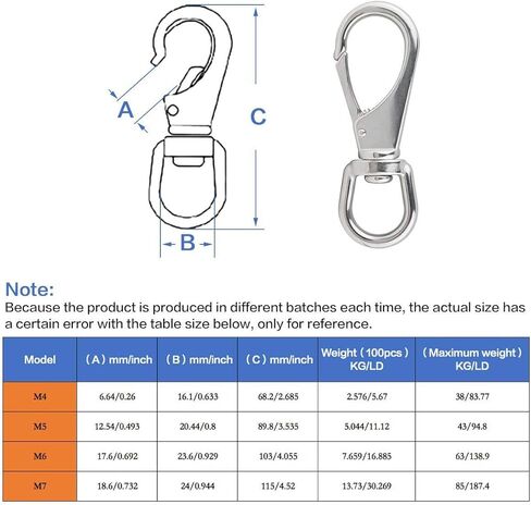 BNYZWOT Stainless Steel Swivel Eye Snap Hook M5(1#) Scuba Diving Clips (3-1/2 x 1-1/4 Inch) Marine Boat Hardware Spring Buckle for Bird Feeders, Pet Chains, Dog Tie-Out Cable, Keychains and More 5-Pac in Kuwait
