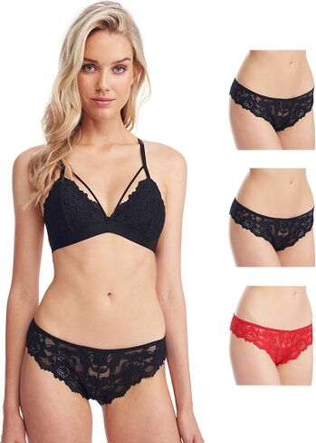 JENNY JEN Allie 3-Pack Lace Bikini Underwear for Women, Cheeky Brief Panties with Minimal Half Back Coverage in Kuwait