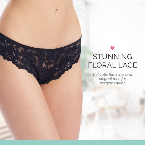 JENNY JEN Allie 3-Pack Lace Bikini Underwear for Women, Cheeky Brief Panties with Minimal Half Back Coverage in Kuwait