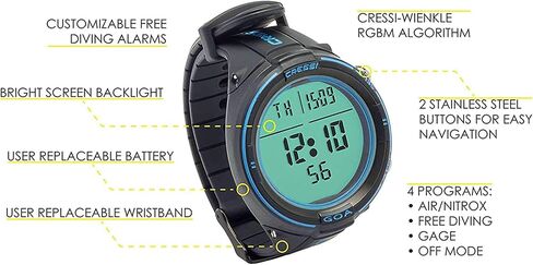 Cressi Goa Dive Watch Computer | 4 Programs - Air/Nitrox, Freediving, Gage | Made in Italy in Kuwait