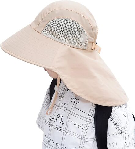 Aenmt Kids Sun Hat Sun Protection Mesh Foldable Wide Brim Beach Fishing hat with Neck Flap for Kids Boys Girls Ages 3-10 in Kuwait