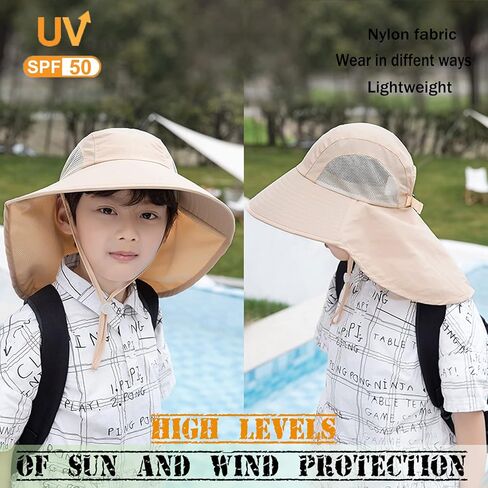 Aenmt Kids Sun Hat Sun Protection Mesh Foldable Wide Brim Beach Fishing hat with Neck Flap for Kids Boys Girls Ages 3-10 in Kuwait