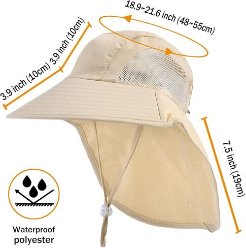 Aenmt Kids Sun Hat Sun Protection Mesh Foldable Wide Brim Beach Fishing hat with Neck Flap for Kids Boys Girls Ages 3-10 in Kuwait