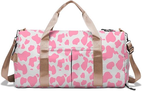 حقيبة رياضية من BHAHB، حقيبة من القماش الخشن للرياضة في عطلة نهاية الأسبوع، حقيبة ليلية، حقيبة سفر مع حجرة للأحذية، حزام كتف جيب مبلل مقاوم للماء للنساء للسباحة، نمط الفهد الفهد باللون الأسود الداكن in Kuwait