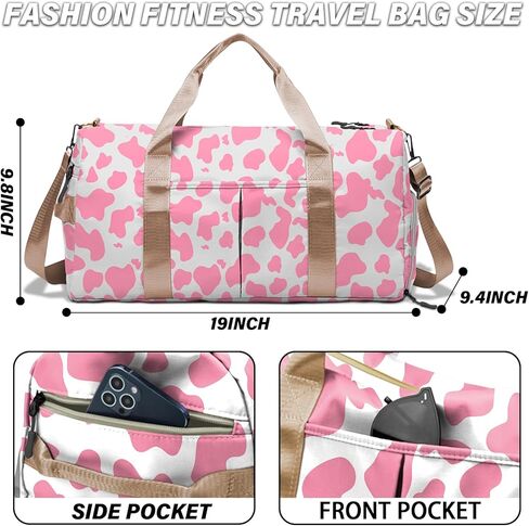 حقيبة رياضية من BHAHB، حقيبة من القماش الخشن للرياضة في عطلة نهاية الأسبوع، حقيبة ليلية، حقيبة سفر مع حجرة للأحذية، حزام كتف جيب مبلل مقاوم للماء للنساء للسباحة، نمط الفهد الفهد باللون الأسود الداكن in Kuwait