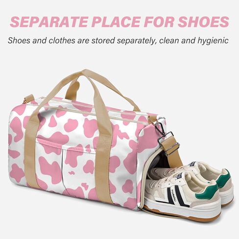 حقيبة رياضية من BHAHB، حقيبة من القماش الخشن للرياضة في عطلة نهاية الأسبوع، حقيبة ليلية، حقيبة سفر مع حجرة للأحذية، حزام كتف جيب مبلل مقاوم للماء للنساء للسباحة، نمط الفهد الفهد باللون الأسود الداكن in Kuwait