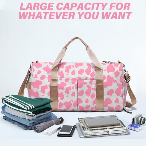 حقيبة رياضية من BHAHB، حقيبة من القماش الخشن للرياضة في عطلة نهاية الأسبوع، حقيبة ليلية، حقيبة سفر مع حجرة للأحذية، حزام كتف جيب مبلل مقاوم للماء للنساء للسباحة، نمط الفهد الفهد باللون الأسود الداكن in Kuwait