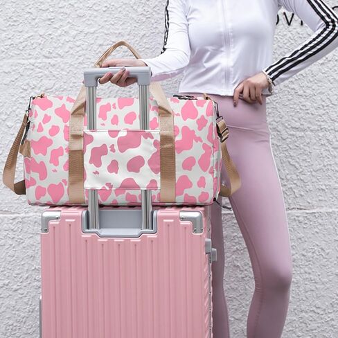 حقيبة رياضية من BHAHB، حقيبة من القماش الخشن للرياضة في عطلة نهاية الأسبوع، حقيبة ليلية، حقيبة سفر مع حجرة للأحذية، حزام كتف جيب مبلل مقاوم للماء للنساء للسباحة، نمط الفهد الفهد باللون الأسود الداكن in Kuwait