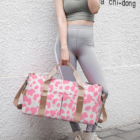 حقيبة رياضية من BHAHB، حقيبة من القماش الخشن للرياضة في عطلة نهاية الأسبوع، حقيبة ليلية، حقيبة سفر مع حجرة للأحذية، حزام كتف جيب مبلل مقاوم للماء للنساء للسباحة، نمط الفهد الفهد باللون الأسود الداكن in Kuwait