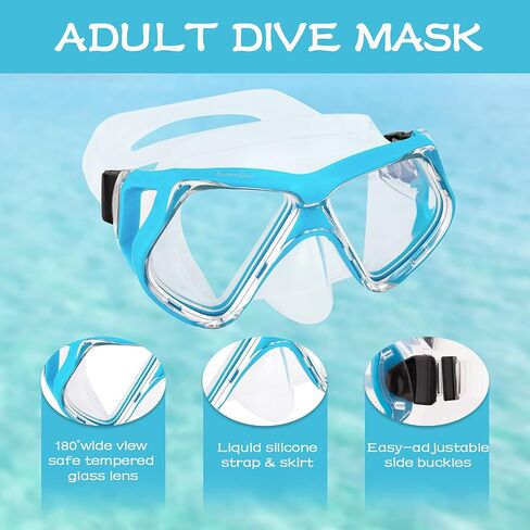 مجموعة قناع الغطس من OMGear مع زعانف معدات الغطس للبالغين من السيليكون، قناع الغطس الجاف، زعانف السباحة القصيرة، مجموعة نظارات السباحة مع غطاء للأنف، زعانف، معدات حمام السباحة in Kuwait