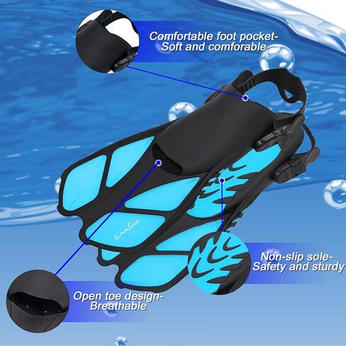 مجموعة قناع الغطس من OMGear مع زعانف معدات الغطس للبالغين من السيليكون، قناع الغطس الجاف، زعانف السباحة القصيرة، مجموعة نظارات السباحة مع غطاء للأنف، زعانف، معدات حمام السباحة in Kuwait