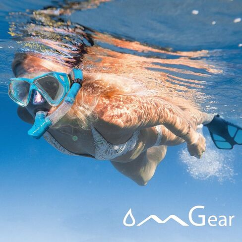 مجموعة قناع الغطس من OMGear مع زعانف معدات الغطس للبالغين من السيليكون، قناع الغطس الجاف، زعانف السباحة القصيرة، مجموعة نظارات السباحة مع غطاء للأنف، زعانف، معدات حمام السباحة in Kuwait