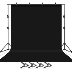 Julius Studio 10 feet Wide Backdrop Stand with 10 x 12 feet Black Background Screen Muslin for Photo Video Shooting, Easy Length Adjustable System, Pure Deep Black Color with Clamps, JSAG715 in Kuwait