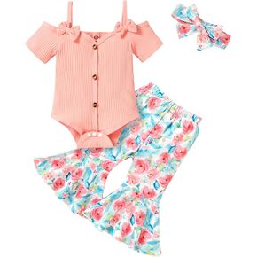 YOUNGER TREE Baby Girl Clothes Sling Romper Flared Pants Bell Bottom Leggings Headband Sets Infant Girl Spring Summ Outfits in Saudi Arabia