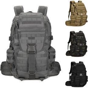 حقيبة ظهر HRTACPAG 50L Molle العسكرية التكتيكية مقاومة للماء للمشي لمسافات طويلة حقيبة ظهر كبيرة للجيش 3 أيام حقيبة ظهر شديدة التحمل (رمادي)