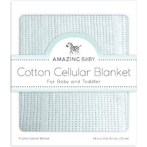 Amazing Baby Cellular Blanket, Premium Cotton Knit, Ultra Soft, Breathable, Cozy Gift for Baby Boys and Girls, Favorite Toddler Blanket, 44 x 44 inches (112 x 112 cm), Soft Blue in Kuwait