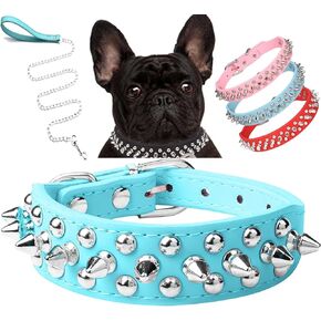 Serijoars Spiked Dog Collar Soft Pu Leather Mushrooms Rivet Spike Studded Dog Collar Adjustable Puppy Collars (S, Pink)