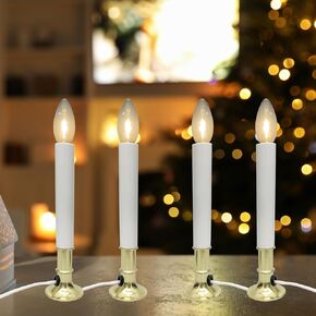 4 Pack Christmas Electric Candles, Dusk to Dawn Candle Lamps with Gold Base, Christmas Window Candles with On/Off for Home Table Weddings Holiday Decor
