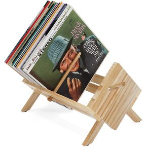راستيك ستيت حامل أسطوانات فينيل مع فاصل قابل للتعديل - تخزين 80-100 ال بي - رف خشبي لعرض المجلات والالبومات والكتب والصحف والملفات والصور - طبيعي in Kuwait