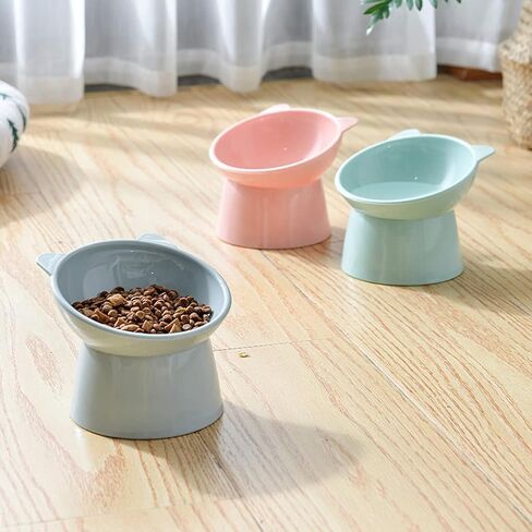 Raised Cat Food Bowl Tilted Elevated Cat Bowls for Flat Face Kitten and Small Dog, Cat Food Bowl with 45° Tilt Design Blue (Blue) in Kuwait