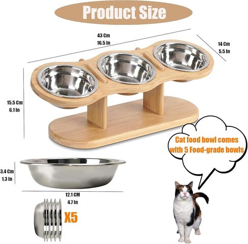 اوعية طعام مرتفعة للقطط والقطط بتصميم مائل بزاوية 15 درجة للقطط والجراء والكلاب الصغيرة، وعاء طعام مرتفع قابل للتعديل مع 3 اوعية من الستانلس ستيل in Kuwait