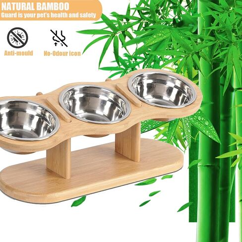 اوعية طعام مرتفعة للقطط والقطط بتصميم مائل بزاوية 15 درجة للقطط والجراء والكلاب الصغيرة، وعاء طعام مرتفع قابل للتعديل مع 3 اوعية من الستانلس ستيل in Kuwait