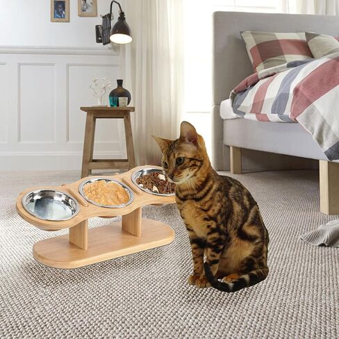 اوعية طعام مرتفعة للقطط والقطط بتصميم مائل بزاوية 15 درجة للقطط والجراء والكلاب الصغيرة، وعاء طعام مرتفع قابل للتعديل مع 3 اوعية من الستانلس ستيل in Kuwait