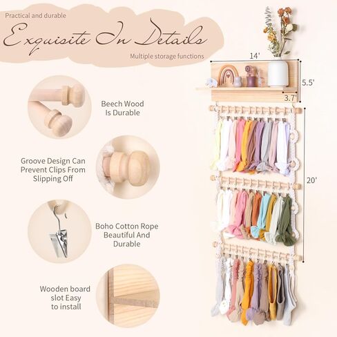 حامل عصابة رأس قوس قزح من POVETIRE للفتيات الصغيرات، حامل قوس بوهو للفتيات فيونكات الشعر وإكسسوارات الشعر منظم للتعليق على الحائط ديكور الحضانة لغرفة الفتيات الصغيرات in Kuwait