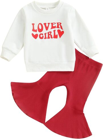 Lesimsam طفل رضيع فتاة عيد الحب ملابس الأب عيد الحب Crewneck البلوز أعلى القلب طباعة مضيئة السراويل مجموعة in Kuwait
