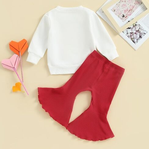 Lesimsam طفل رضيع فتاة عيد الحب ملابس الأب عيد الحب Crewneck البلوز أعلى القلب طباعة مضيئة السراويل مجموعة in Kuwait