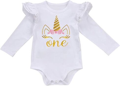 FMYFWY Baby Girls Unicorn Cake Smash 1st Birthday Princess Outfits Cotton Romper Rainbow Tutu Skirt Unicorn Headband (Shoes) in Kuwait