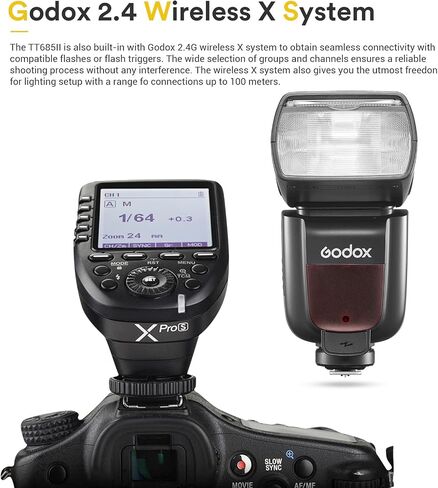 فلاش Godox TT685II-F TT685IIF لـ Fuji، 2.4G Wireless Speedlight GN60 1/8000s HSS Speedlight، تحويل فوري TCM، قفل سريع التحرير، فلاش كاميرا TTL Speedlite متوافق مع كاميرا Fujifilm in Saudi Arabia