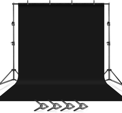 Julius Studio 10 feet Wide Backdrop Stand with 10 x 12 feet Black Background Screen Muslin for Photo Video Shooting, Easy Length Adjustable System, Pure Deep Black Color with Clamps, JSAG715 in Kuwait