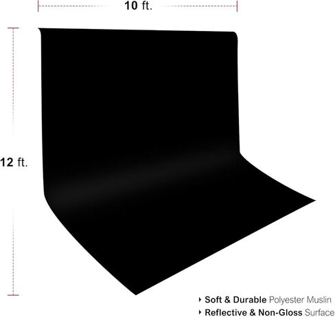 Julius Studio 10 feet Wide Backdrop Stand with 10 x 12 feet Black Background Screen Muslin for Photo Video Shooting, Easy Length Adjustable System, Pure Deep Black Color with Clamps, JSAG715 in Kuwait