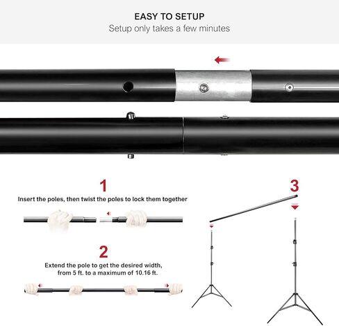 Julius Studio 10 feet Wide Backdrop Stand with 10 x 12 feet Black Background Screen Muslin for Photo Video Shooting, Easy Length Adjustable System, Pure Deep Black Color with Clamps, JSAG715 in Kuwait