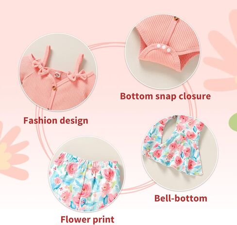 YOUNGER TREE Baby Girl Clothes Sling Romper Flared Pants Bell Bottom Leggings Headband Sets Infant Girl Spring Summ Outfits in Saudi Arabia