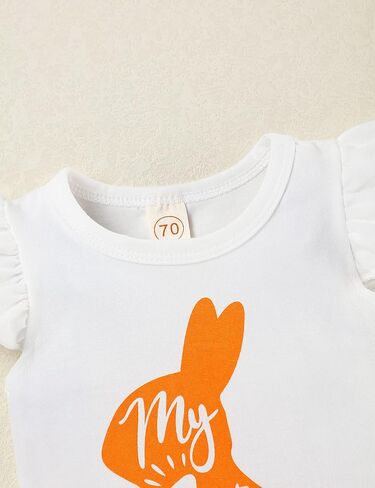 ملابس عيد الفصح الأولى للفتيات الصغيرات على شكل أرنب مطبوعة مع شورت بحمالات مكشكشة وعصابة رأس ملابس عيد الفصح لحديثي الولادة in Kuwait