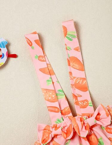 ملابس عيد الفصح الأولى للفتيات الصغيرات على شكل أرنب مطبوعة مع شورت بحمالات مكشكشة وعصابة رأس ملابس عيد الفصح لحديثي الولادة in Kuwait