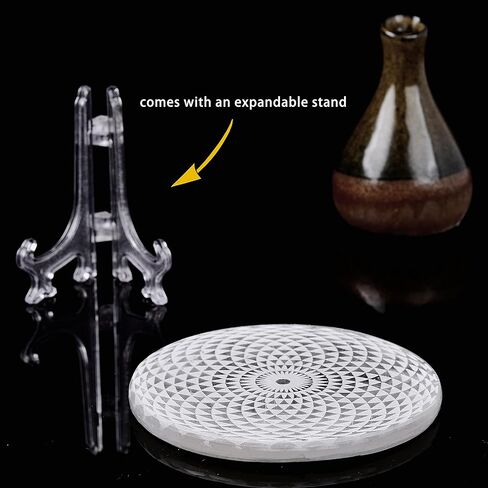 لوحة كريستال سيلينيت محفورة بشجرة الحياة مقاس 4 بوصات من CNYANFEI مع حامل منحوت لوحة شحن سيلينيت شفافة لوحة زخرفية من حجر السيلينيت لتزيين الطاولة هدية منزلية من ريكي ويكا in Kuwait