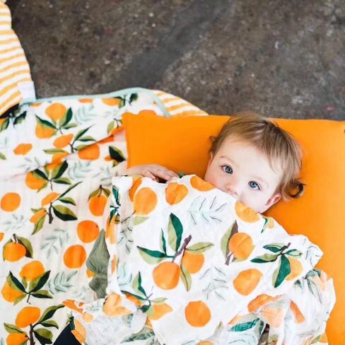 Baby Muslin Swaddle Blankets Soft Neutral Cotton Blend Bamboo Fiber Receiving Blanket Bathing Towel Boy Girl Unisex Toddler Infant Newborn 47 X 47 Inches (Orange) in Kuwait