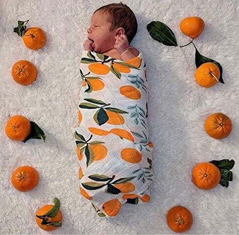 Baby Muslin Swaddle Blankets Soft Neutral Cotton Blend Bamboo Fiber Receiving Blanket Bathing Towel Boy Girl Unisex Toddler Infant Newborn 47 X 47 Inches (Orange) in Kuwait
