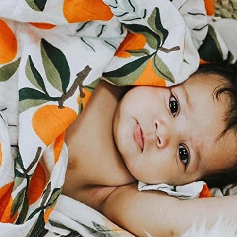 Baby Muslin Swaddle Blankets Soft Neutral Cotton Blend Bamboo Fiber Receiving Blanket Bathing Towel Boy Girl Unisex Toddler Infant Newborn 47 X 47 Inches (Orange) in Kuwait