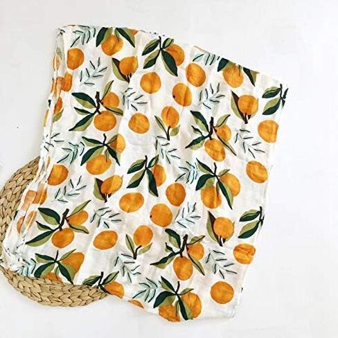 Baby Muslin Swaddle Blankets Soft Neutral Cotton Blend Bamboo Fiber Receiving Blanket Bathing Towel Boy Girl Unisex Toddler Infant Newborn 47 X 47 Inches (Orange) in Kuwait