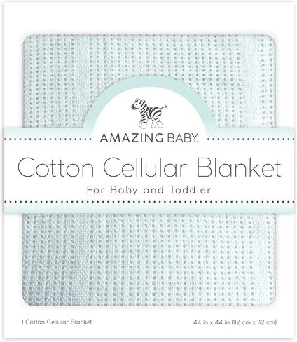 Amazing Baby Cellular Blanket, Premium Cotton Knit, Ultra Soft, Breathable, Cozy Gift for Baby Boys and Girls, Favorite Toddler Blanket, 44 x 44 inches (112 x 112 cm), Soft Blue in Saudi Arabia