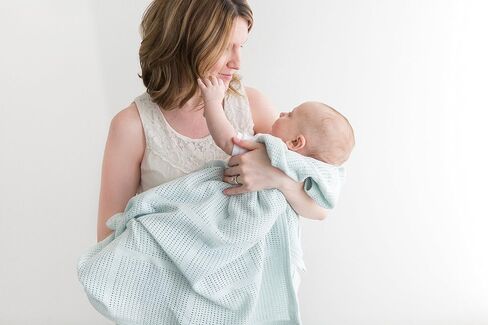 Amazing Baby Cellular Blanket, Premium Cotton Knit, Ultra Soft, Breathable, Cozy Gift for Baby Boys and Girls, Favorite Toddler Blanket, 44 x 44 inches (112 x 112 cm), Soft Blue in Saudi Arabia